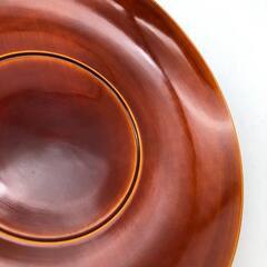 ss7972　茶托 5枚セット 春慶塗調 直径13.5cm 茶たく 木目 透け感 明るい茶色 ブラウン 艶 光沢 上品 茶器 漆器 和食器 茶托 中古の画像