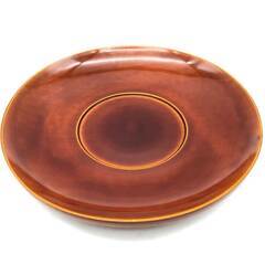 ss7972　茶托 5枚セット 春慶塗調 直径13.5cm 茶たく 木目 透け感 明るい茶色 ブラウン 艶 光沢 上品 茶器 漆器 和食器 茶托 中古の画像