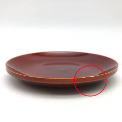 ss7973　お茶請け皿 5枚セット 春慶塗調 直径13cm 菓子皿 透け感 明るい茶色 ブラウン 艶 光沢 上品 茶器 漆器 小皿 和食器 茶うけ皿 中古の画像