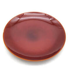 ss7973　お茶請け皿 5枚セット 春慶塗調 直径13cm 菓子皿 透け感 明るい茶色 ブラウン 艶 光沢 上品 茶器 漆器 小皿 和食器 茶うけ皿 中古の画像