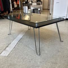 M2511-388 ガラストップテーブル 折りたたみ テーブル 机 ブラック キズ汚れ有りの画像