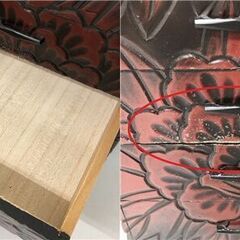 ss7986　鎌倉彫 ミニチェスト 2個セット 卓上 小物入れ 引出収納 小箪笥 牡丹 ぼたん 菖蒲 あやめ 木製 和小物 レトロ ミニタンス 和風 卓上収納 中古の画像