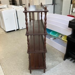 サ2511-389 福屋 アンティーク風 木製 オープン シェルフ ラック 4段 飾り棚 ダークブラウン 見せる収納 キズ汚れ有りの画像