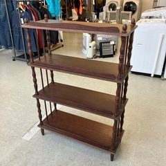 サ2511-389 福屋 アンティーク風 木製 オープン シェルフ ラック 4段 飾り棚 ダークブラウン 見せる収納 キズ汚れ有りの画像