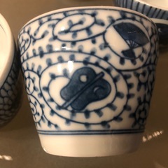 大相撲グッズ　 美濃焼 彩華　蕎麦猪口セット  行司道具柄 軍配 拍子木の画像