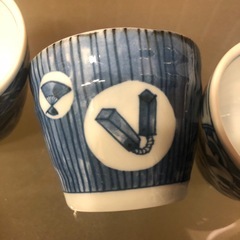 大相撲グッズ　 美濃焼 彩華　蕎麦猪口セット  行司道具柄 軍配 拍子木の画像