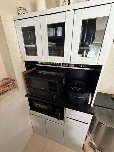 [幅90] 食器棚 レンジ台 ハイタイプ コンセント付き 可動棚タイプ 選べる組合せキッチン収納セット  LOWYA