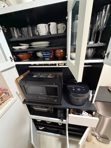 [幅90] 食器棚 レンジ台 ハイタイプ コンセント付き 可動棚タイプ 選べる組合せキッチン収納セット  LOWYA