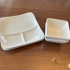 ④ スクエア　ご飯プレート　サラダ、小鉢セット　4枚セットの画像