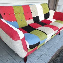 3人掛けソファー 3Pソファー リビング家具 カラフル チェック柄 幅160㎝×奥行73㎝×高さ78cm 配達可の画像