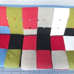 3人掛けソファー 3Pソファー リビング家具 カラフル チェック柄 幅160㎝×奥行73㎝×高さ78cm 配達可の画像