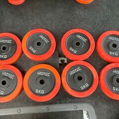 中古 ラバープレート IROTEC ダンベル バーベル 55kgセット 5kg×8 2.5kg×4 1.25kg×4 筋トレ トレーニング 札幌市 北区の画像