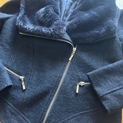 ファー付き　ウール混　ジャケット　Mサイズ　黒　の画像