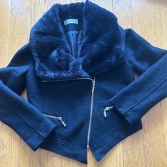 ファー付き　ウール混　ジャケット　Mサイズ　黒　