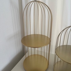 ゴールド鳥かご風 2段コスメラック／インテリア収納の画像