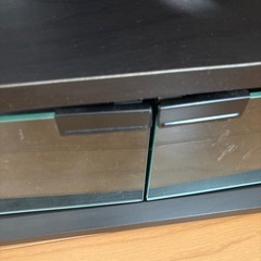 オーバル型テレビ台 黒　ガラス扉の引き出し付きの画像