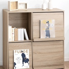 フラップチェスト 背面収納 間仕切り 大容量 扉付き フラップ扉 本棚 ディスプレイラック マガジンラック リビング収納 の画像