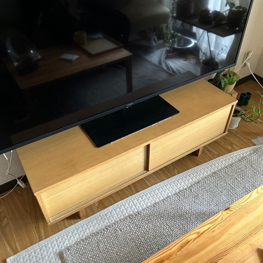 美品MUJI 無印良品 オーク材AVラック・薄型（引戸）幅110cm (ymym