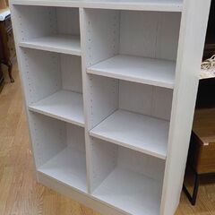 フリーラック 2列 木目調 ホワイト 幅77×高189㎝ 本棚 ブックシェルフ 大型 カラーボックス 白　西岡店  の画像