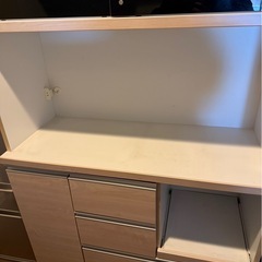 幅104 木製キッチンボード　ナチュラルウッド×ホワイト×ブラック　食器棚　レンジボードの画像