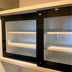 幅104 木製キッチンボード　ナチュラルウッド×ホワイト×ブラック　食器棚　レンジボードの画像