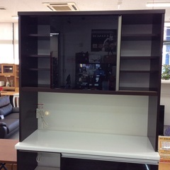 【松田家具のキッチンボード】キッチンボード 松田家具　ダイニングボード レンジボード レンジ台 食器棚 スライド扉  幅116.2cm：ダークブラウンの画像