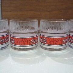 昭和レトロ Coca-Cola ティファニー模様 オールドファッションドグラス×4個セット 高さ8cm コカ・コーラ ロックグラス 新道東店の画像