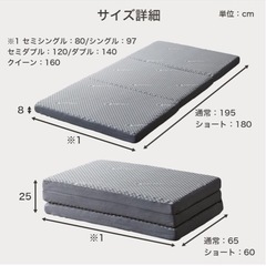 セミシングルサイズ三つ折りウレタンマットレスの画像