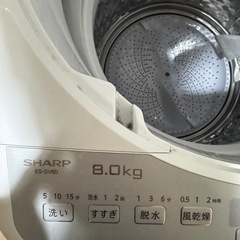 【美品】SHARP 洗濯機 8.0kg ES-GV8D-S（2020年製）／引っ越しのため手放しますの画像
