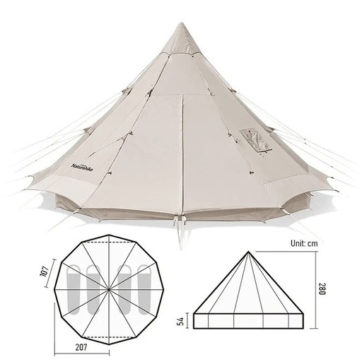 美品 使用２回  Naturehike Brighten 12.3 ネイチャーハイク グランピング  TC ベルテント ワンポールテント メッシュ 薪ストーブ可