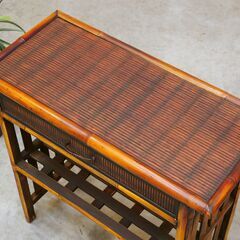 ≪zyt2603ジ≫ エスニック家具 竹製コンソールテーブル 幅80cm 引出付 サイドテーブル/リゾート家具/アジアン家具/中古家具/宮城県仙台市 071120-06の画像