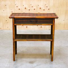 ≪zyt2603ジ≫ エスニック家具 竹製コンソールテーブル 幅80cm 引出付 サイドテーブル/リゾート家具/アジアン家具/中古家具/宮城県仙台市 071120-06の画像