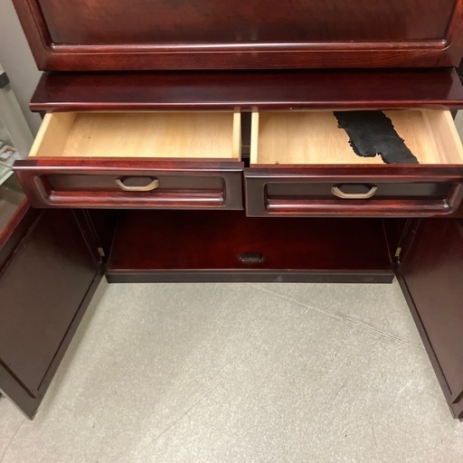 K2511-402 カリモク RUSTIC カップボード ライティング収納 棚板用金具欠損 キズ汚れ有り 上下分割不可