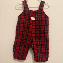 70サイズ　フリースサロペット 赤緑チェックの画像
