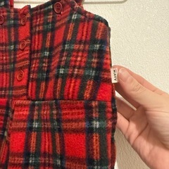 70サイズ　フリースサロペット 赤緑チェックの画像