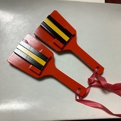 木製　鳴子　オレンジ 黒　黄色　２個　YOSAKOIソーラン祭り　よさこい祭りの画像