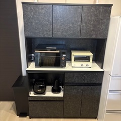 【美品 大川家具 食器棚】　ブラック　黒　大理石柄 150,000円→の画像