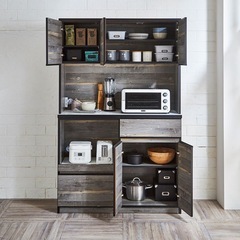 【美品 大川家具 食器棚】　ブラック　黒　大理石柄 150,000円→の画像