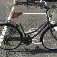 自転車26インチ6段変速前後カゴ付ママチャリの画像