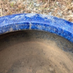 青色 陶器 火鉢 直径26cm 小型　丸型　紺色　水鉢の画像