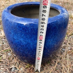 青色 陶器 火鉢 直径26cm 小型　丸型　紺色　水鉢の画像