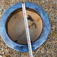 青色 12角形 火鉢 直径約37cm 紺色　陶器製　大型の画像