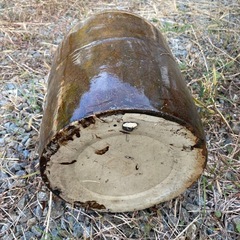 陶器製 水鉢 茶色 直径約30cm 水瓶　縦長　丸型　　　古民具　骨董の画像