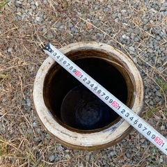 陶器製 水鉢 茶色 直径約30cm 水瓶　縦長　丸型　　　古民具　骨董の画像