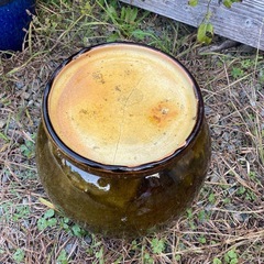 オリーブグリーン 火鉢 直径30cm 水鉢　深緑　陶器製　丸型　足付きの画像