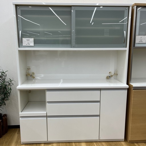 松田家具 レンジボード スライド扉 ホワイト モイスト加工 キッチン