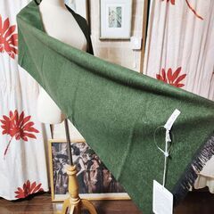 新品未使用、箱付。URBAN RESEARCH DOORS(アーバン リサーチ ドアーズ) シルク100％、極上最高級ストール【グリーン＆ベージュ】。いかがでしょうか？の画像