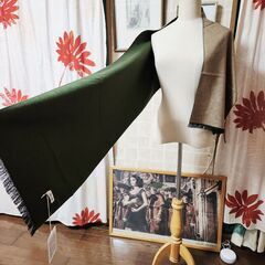 新品未使用、箱付。URBAN RESEARCH DOORS(アーバン リサーチ ドアーズ) シルク100％、極上最高級ストール【グリーン＆ベージュ】。いかがでしょうか？の画像