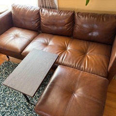 ソファ　おしゃれ　オットマン　サイドテーブル付きの画像