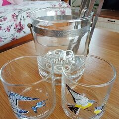 サントリー鳥のグラスと氷入れ　昭和レトロの画像